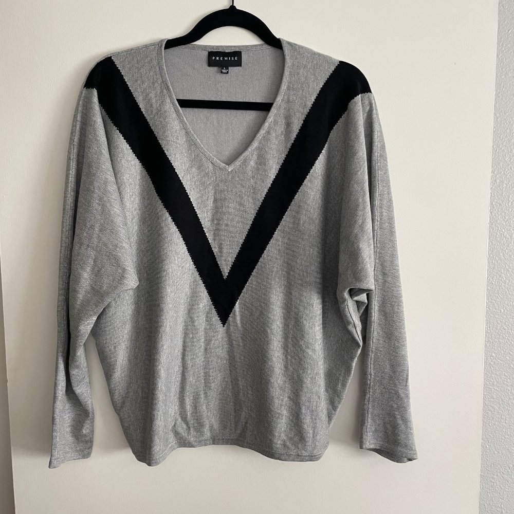 PREMISE V-NECK SWEATER - Gray & Black, LARGE